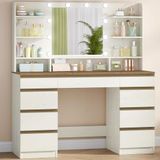 Mooier Kaptafel met spiegel - Make-up tafel - Verstelbare LED-verlichting - 108 x 140 cm - Wit-Bruin