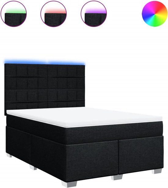 vidaXL Boxspring met matras stof zwart 160x200 cm