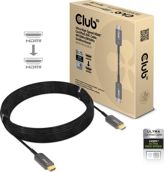 Club 3D Ultra High Speed HDMI 2.1 AOC Kabel - 10m - Zwart