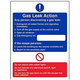 VSafety Gas Leak Action Sign - 150mm x 200mm - 1mm Rigid Plastic