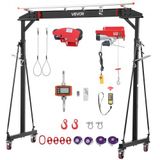 VEVOR grue portique mobile capacité de levage 997,9 kg, grue de chargement en acier réglable en hauteur 243-363 cm, grue d'atelier avec chariot manuel, palan à chaîne électrique et roulettes pivotantes verrouillables à 360°, grue de levage pour travaux de levage