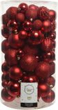 Decoris 100x stuks kunststof kerstballen rood 4, 5, 6, 7 en 8 cm