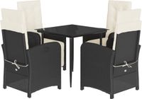 vidaXL Ensemble de jardin 5 pièces en poly rotin noir avec coussins