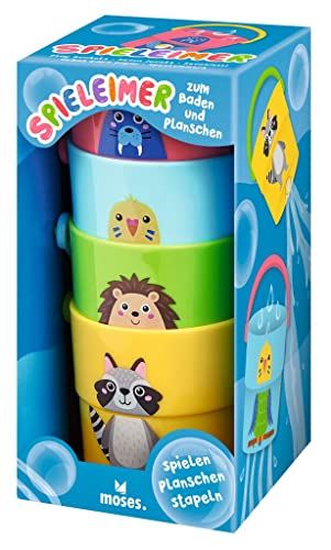 Moses moses Speelemmer Stapelset - 4 Kleurrijke Emmers met Handvat en Gatenpatroon - Badspeelgoed