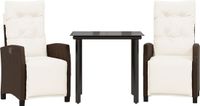 vidaXL 3-delige Tuinset met kussens poly rattan bruin