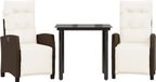 vidaXL 3-delige Tuinset met kussens poly rattan bruin