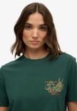 Superdry Tokyo Narrative relaxed T-shirt Dames Katoen Ronde hals Korte mouw Enamel Green Maat 12