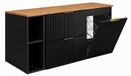 3xE living Meuble de salle de bain avec panier à linge, noir / chêne clair, poignées noires, 120 x 57 x 46 cm