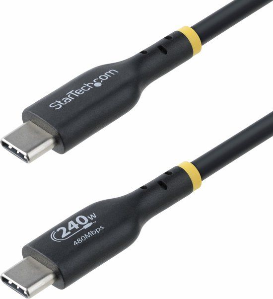 StarTech.com 4m USB-C Laadkabel, Charge & Sync, 240W (5A) PD EPR, USB 2.0, Laptop Type C Laadkabel, USB-IF Gecertificeerd, TPE Mantel - Zwarte USB-C Oplaadkabel