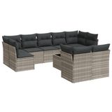 vidaXL 9-delige Loungeset met Kussens, Poly Rattan, Lichtgrijs