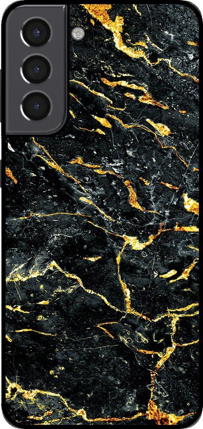 Smartphonica Samsung Galaxy S22 Case - Marble Design TPU Back Cover - Gold Black