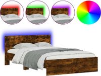 vidaXL Bedframe met hoofdeinde en LED, gerookt eiken, 120 x 200 cm