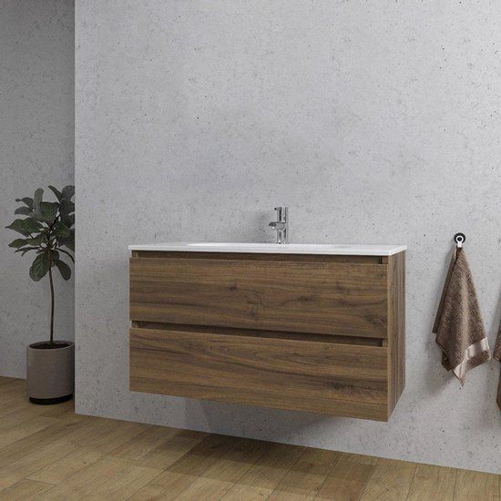Adema Chaci Badkamermeubelset - 100x46x57cm - 2 lades - Noten (hout)