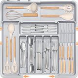 Unyqoos® Organiseur de tiroir à couverts réglable et extensible avec porte-couteaux - Gris