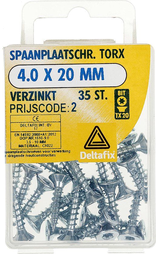 Deltafix Spaanplaatschroef Platkop Torx Verzinkt 4.0 x 20 mm 35 Stuks