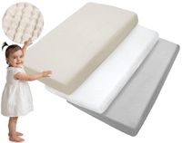 Medi Partners Hoeslaken Mousseline 140x70 cm 3-delige set Babybedlaken Wieg Hoeslaken 100% Katoen - Mousseline Beddengoed Baby Matras Slaapzak Wieg (Beige-Wit-Grijs)