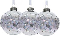 Decoris Luxe kerstballen - 3x stuks - 8 cm - transparant parelmoer - glas - gedecoreerd