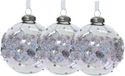 Decoris Luxe kerstballen - 3x stuks - 8 cm - transparant parelmoer - glas - gedecoreerd