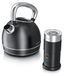 Arendo set de petit déjeuner, 2 pièces, noir mat, bouilloire VINTAGE, 1,7 litre, 2200W avec filtre anti-calcaire, mousseur à lait pour 200 ml chaud et froid, set d'appareils de cuisine, acier inoxydable