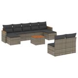 vidaXL 10-delige Loungeset met Kussens, Poly Rattan, Grijs