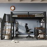 Lit Mezzanine 120x200 Avec Bureau Et Escalier, Lit Surélevé Avec Rangement Et Sommier, Métal Noir