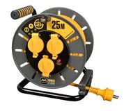 Masterplug Pro-XT Kabelhaspel, 25 m, verlengkabel, IP55, elektrisch, 3 geaarde stopcontacten, lang professioneel stopcontact
