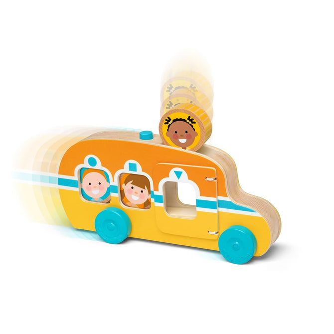 Melissa & Doug GO Tots Houten bus Rollen & Rijden (met 3 schijven) - Houten peuterspeelgoed - 12 maanden +