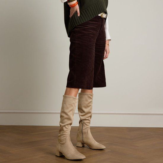 Manfield Dames Beige Stretch Laarzen met Hak Maat 41