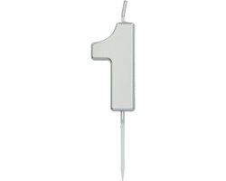 Folat Kaars cijfer 1 zilverkleurig 5 cm
