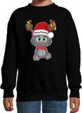 Bellatio Decorations Kersttrui/sweater voor jongens/meisjes - Merry Christmas - zwart - Kerst poesje 134/146