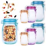 alpina Herbruikbare Voedselbewaarzakken - Set van 6 Stuks - Formaten 150/400/750ml - Luchtdicht, BPA-vrij en Vriezerbestendig - Mason Jar Design - Transparant/Meerkleurig