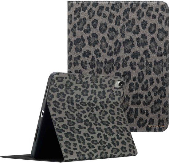 Selencia Sabi Bookcase met panterprint voor Apple iPad 11 (2025) 11 inch A16 / iPad 10 (2022) 10.9 inch - Zwart