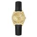Guess Dameshorloge BOA met zirkonia, zwarte leren armband, mineraal glas, goudkleurige wijzerplaat, 3 bar, diameter behuizing: 32 mm, GW0989L2