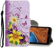 Merkloos Bol Voor Geschikt voor Xiaomi Redmi 8 Gekleurde Tekening Patroon Horizontale Flip Leren Case met Houder & Kaartsleuven & Portemonnee (Gele Bloem Vlinder)