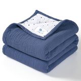 Lulu moon Mousseline babydeken, katoenen dekbedden voor peuters, omkeerbaar kinderdekbed voor baby's, jongens en meisjes, 120 x 120 cm (blauw)