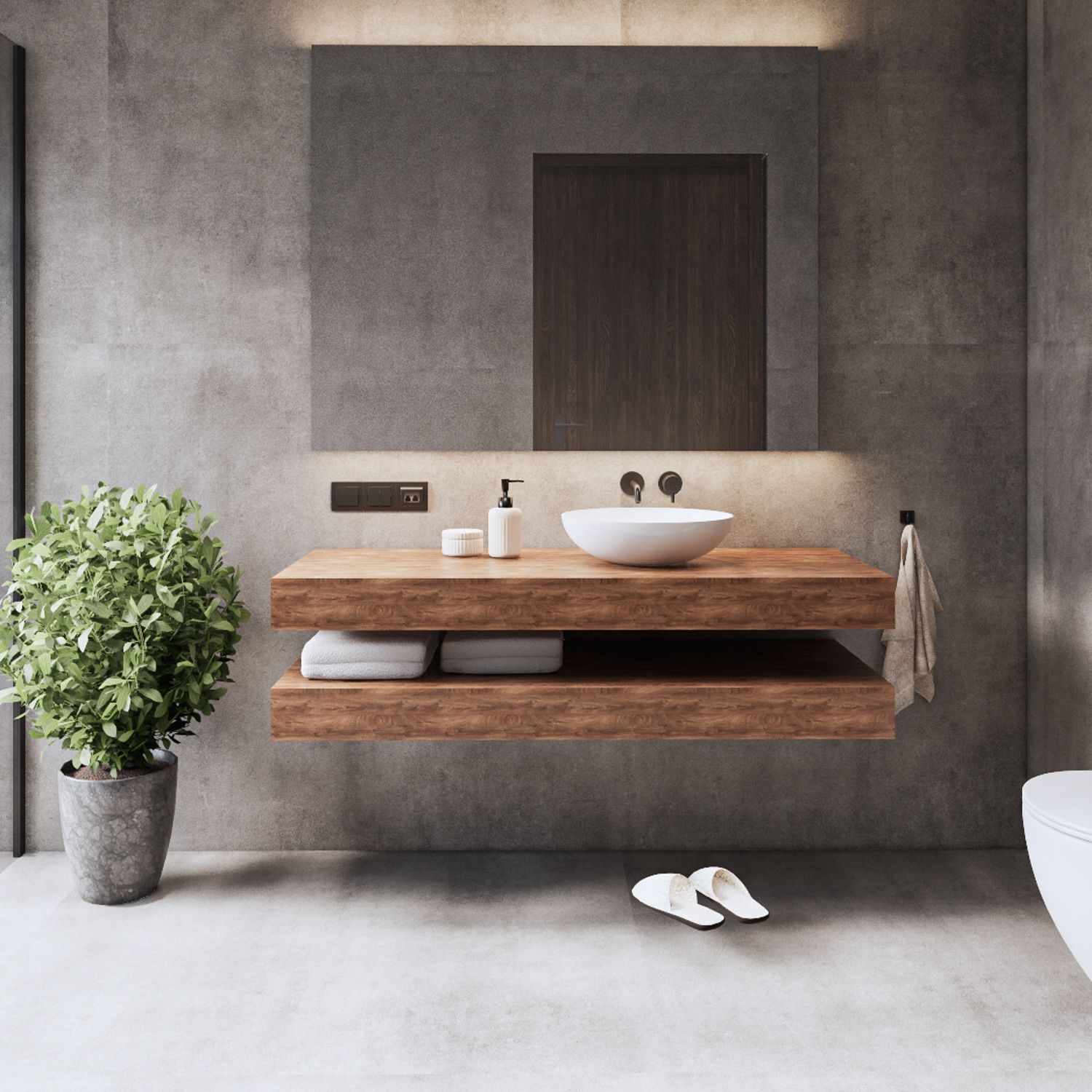 Gliss Design Gliss Design Wastafelbladset gliss design topdek 2x 120x46 cm oak cognac incl. 8 ophangbeugels met waskommen