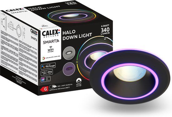 Calex Halo Slimme Inbouwspot - Smart Downlight - RGB en Warm Wit Licht - Zwart - 2 stuks