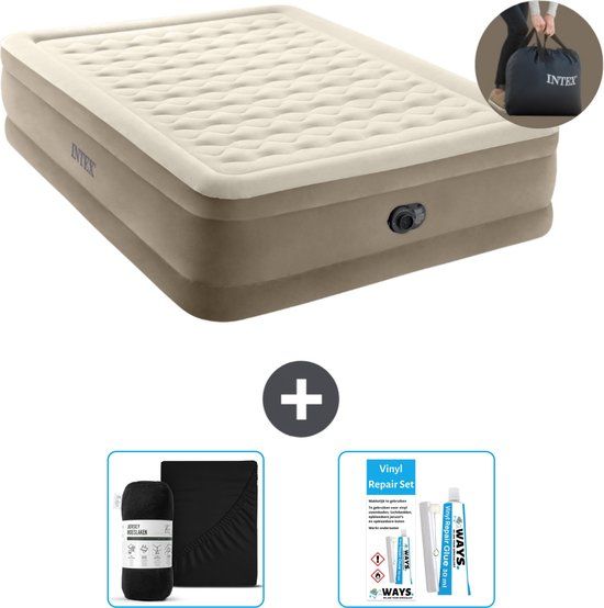 Intex Ultra Plush Queen Airbed - 2-Persoons - 152x203x46cm - Beige - Inclusief pomp, hoeslaken en reparatieset