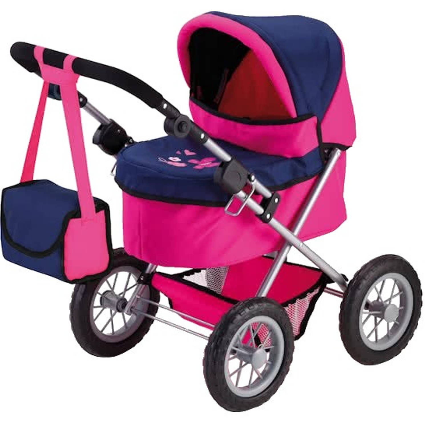 Bayer Design poppenwagen trendy roze/donkerblauw 67 cm
