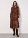 Apricot Ikat Chiffon Smocked Midi Dress Kaki Gebloemd