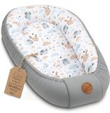 Totsy baby ASE Spolka Akcyjna Zacht Nestje Pasgeborene – Knuffelnestje draagbaar comfortabel en behaaglijk voor Ledikant Kinderbed Wieg Babykamer en Onderweg – knus voor Jongen & Meisje 90x50 cm Uilen Lichtgrijs