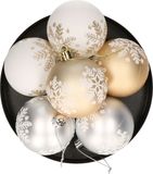 Gerimport Gerim Gedecoreerde Kerstballen - 12x - 6 cm - Kunststof - Goud/Wit/Zilver