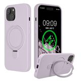 kwmobile Hoesje met Ringstandaard voor Apple iPhone 15 - Compatibel met MagSafe - Siliconen Beschermhoes met Microvezel Voering en Standaard - lavendel