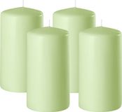 Enlightening Candles Cilinderkaars/stompkaars - 4x - lichtgroen - D8 x H12 cm - 45 branduren