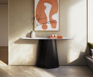 Livos Console Edge 140x40 cm Céramique Laminam® Statuarietto Blanc Livos Métal Noir