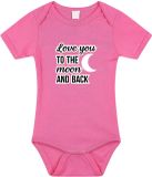 Bellatio Decorations Shoppartners Bv Love you to the moon and back tekst baby rompertje roze baby meisjes - Kraamcadeau / babyshower - Babykleding 92
