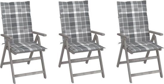 vidaXL Tuinstoelen 3-st verstelbaar met kussens massief acaciahout