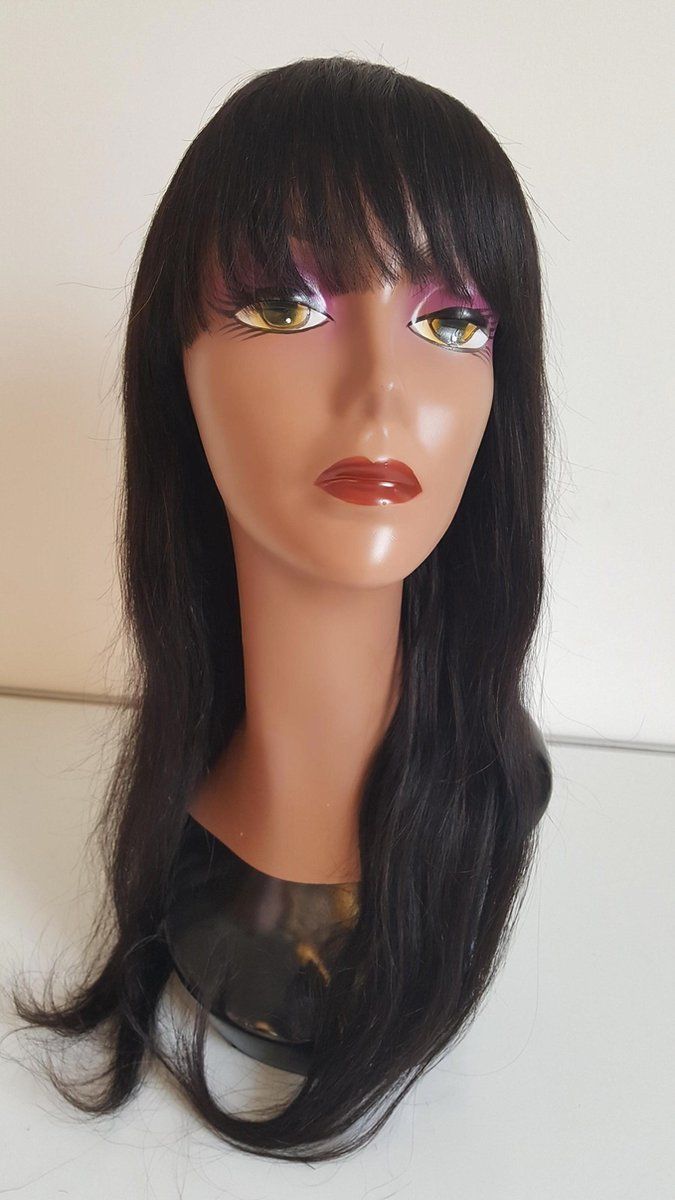 Frazimashop Braziliaanse Remy pruik 22 inch steil pruik met pony - menselijke haren - none lace pruik