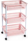 Plasticforte keukentrolley/badkamer trolley - op wieltjes - 3-laags - oudroze - kunststof - 40 x 30 x 61,5 cm