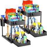 Unyqoos® Organisateur polyvalent à 2 niveaux pour sous l'évier avec crochets et tiroirs coulissants